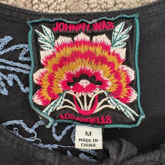 Johnny Was Lyra Tiered Ruffled Knit Dress Black Blue Floral Size Medium - Picture 4 of 6